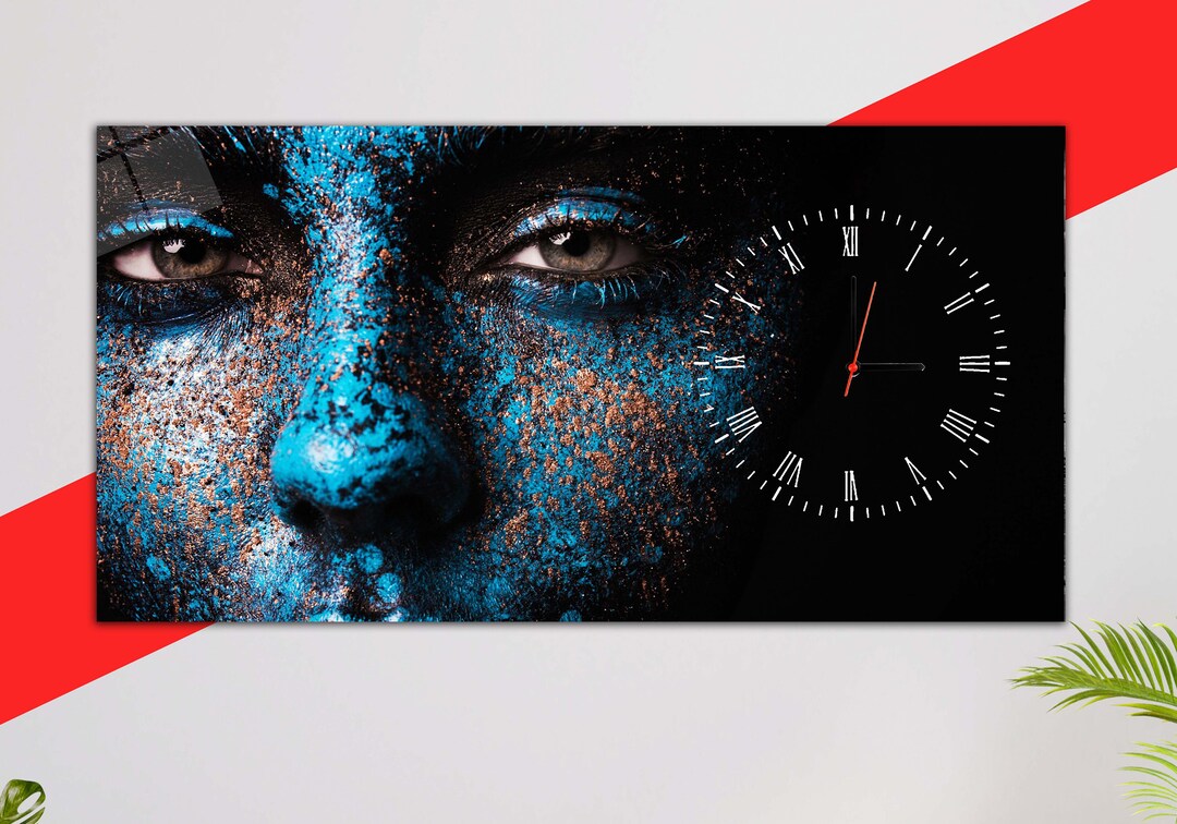 Tempered Glass Wall Art Clock Blue Face Extra Large Wall Etsy