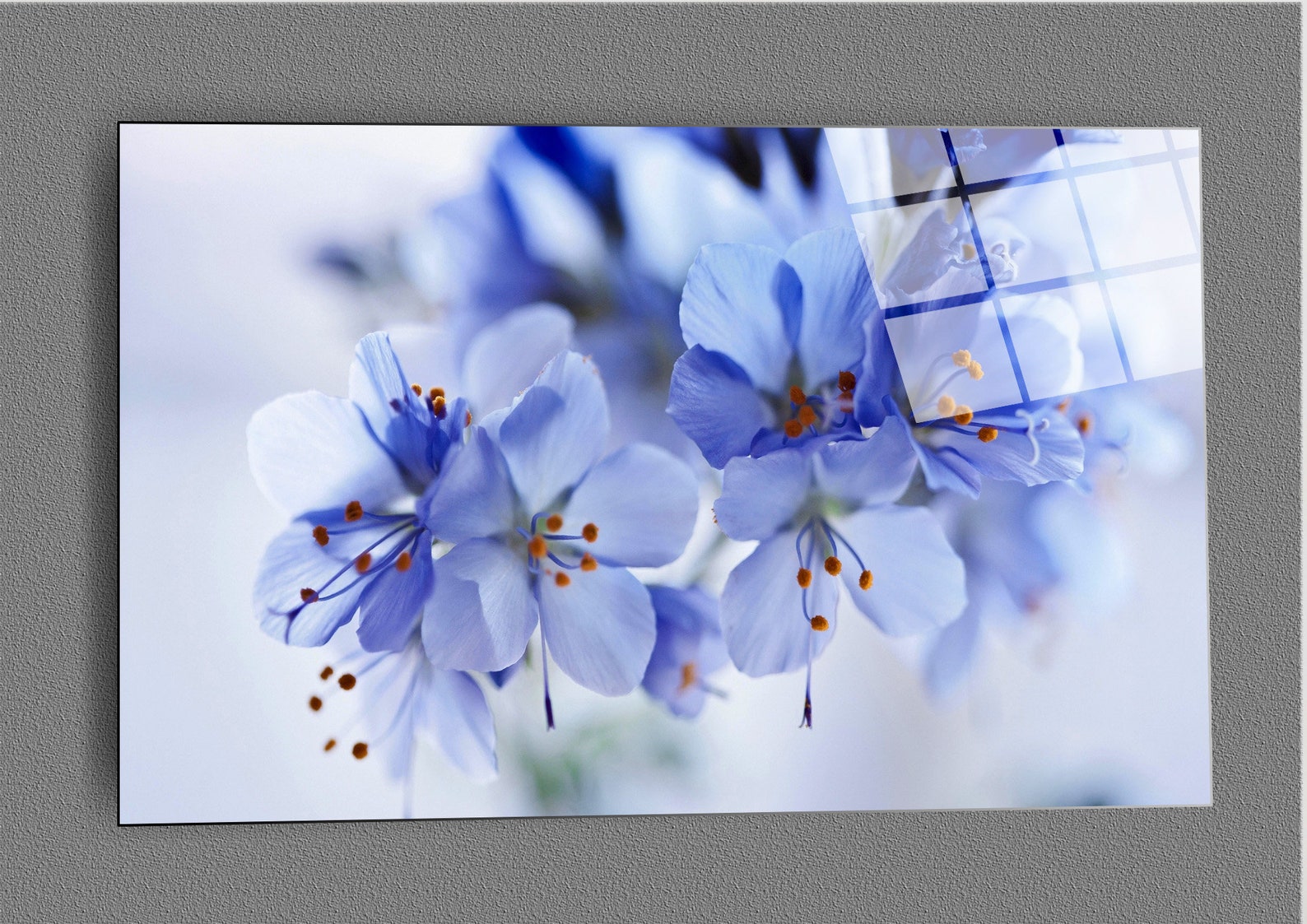 Tempered Glass Wall Art Blue Flowers Art 3 Piece Vertical Etsy