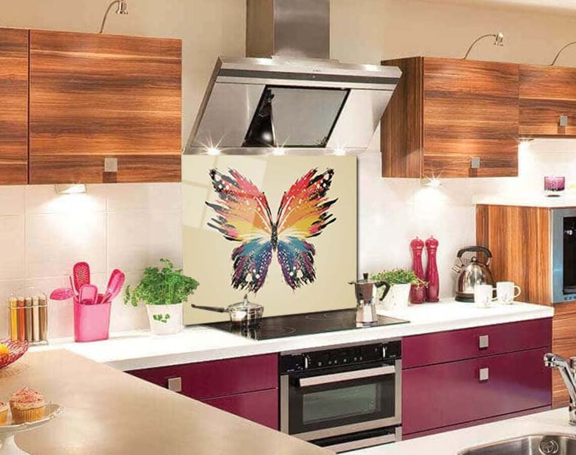 Tempered Glass Backsplash Butterfly Kitchen Backsplash Etsy UK
