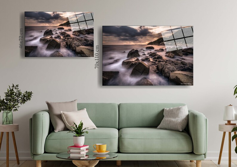 Tempered Glass Wall Art 3 Piece Sea Landscape Vertical Etsy