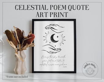 Celestial Wall Art Print | Moon & Hands, Spiritual Decor, Inspirational Poetry Gift, 8.5x11 in