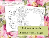 Christian Coloring Scripture Journal Page Printable, Bible Verse Adult Coloring Pages with Florals, Scripture Coloring for Women Gift Bundle