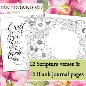 Christian Coloring Scripture Journal Page Printable, Bible Verse Adult Coloring Pages with Florals, Scripture Coloring for Women Gift Bundle