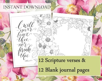 Christian Coloring Scripture Journal Page Printable, Bible Verse Adult Coloring Pages with Florals, Scripture Coloring for Women Gift Bundle