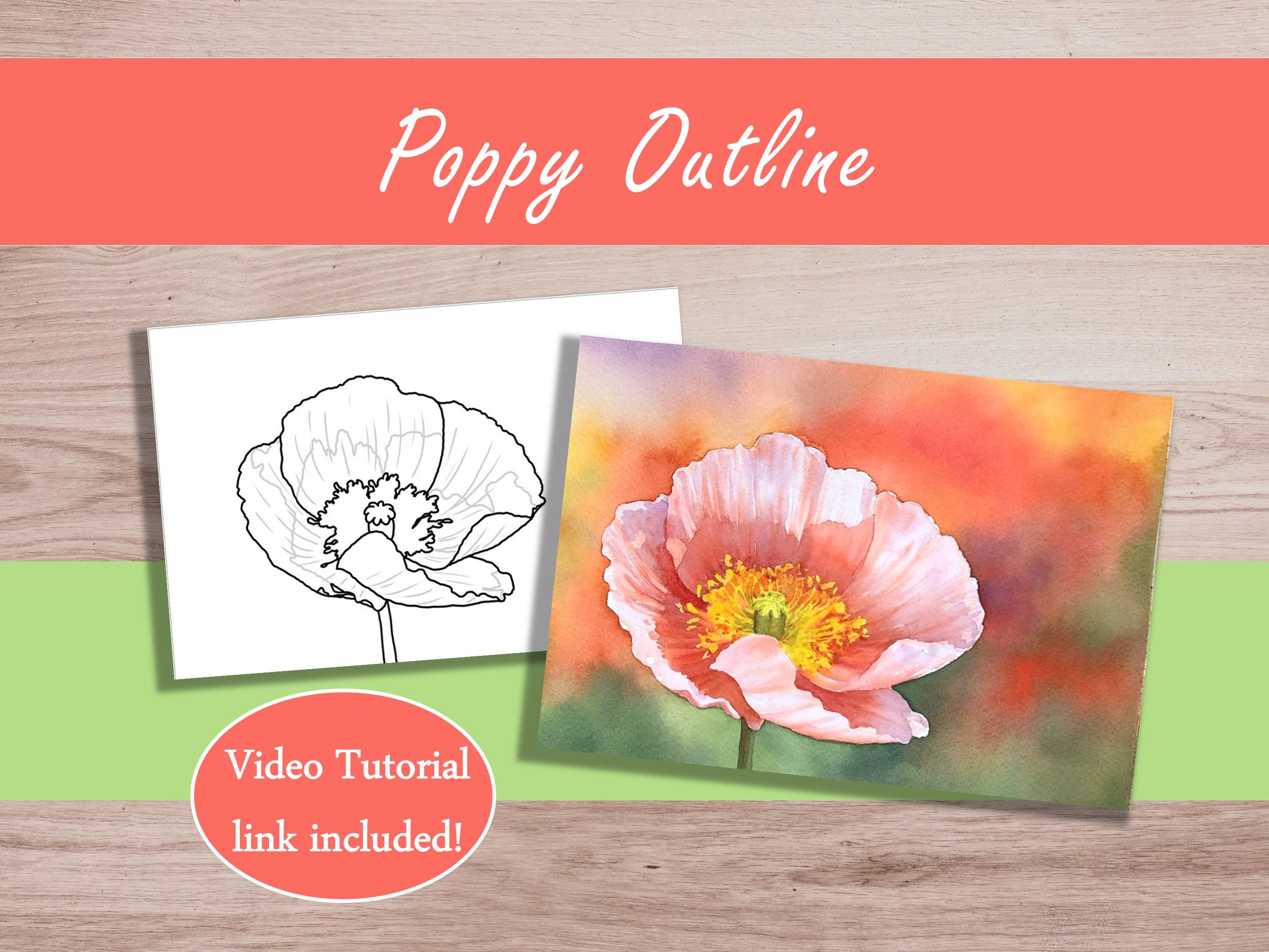Flower Painting Outline to Trace, Poppy Flower Printable Floral ...