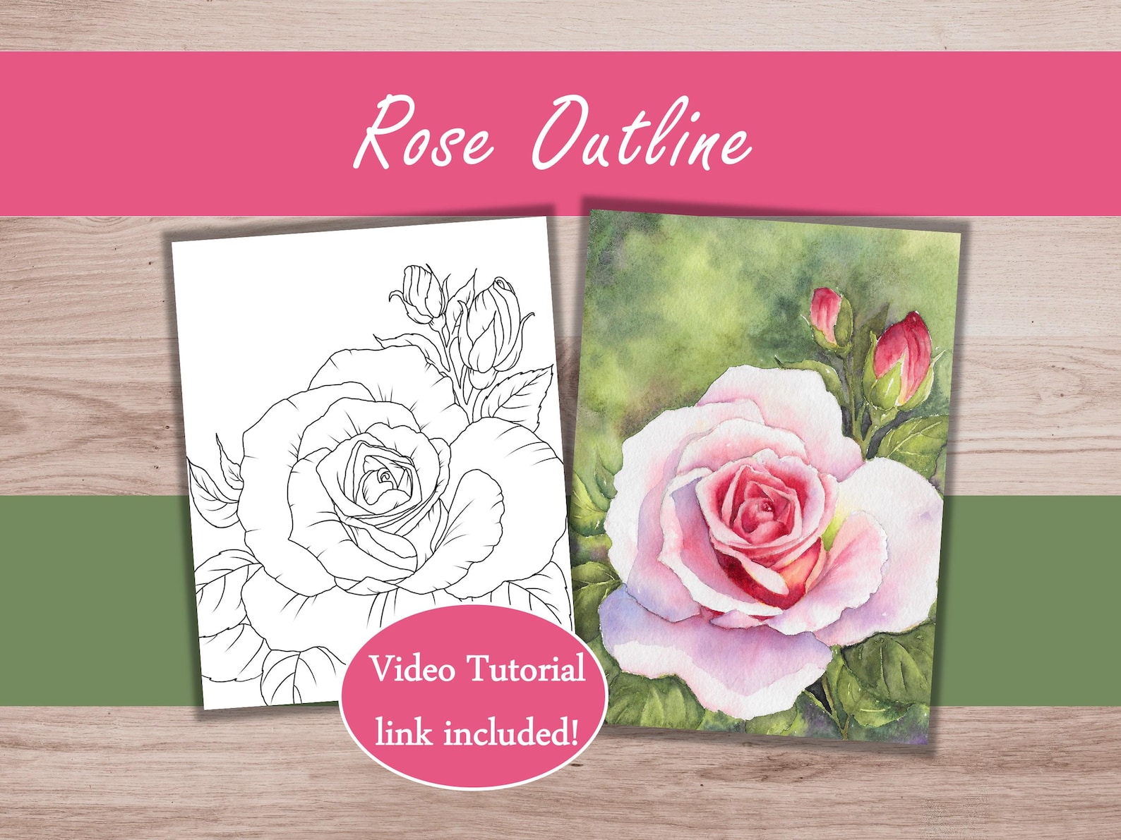 Realistic Rose Coloring Page Printable Rose Outline to Paint DIY ...