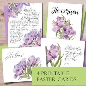 Tarjetas cristianas de Pascua con las Sagradas Escrituras, juego de tarjetas de felicitación con versículos bíblicos de Pascua para imprimir, descarga instantánea de la tarjeta del día de la resurrección, Él ha resucitado