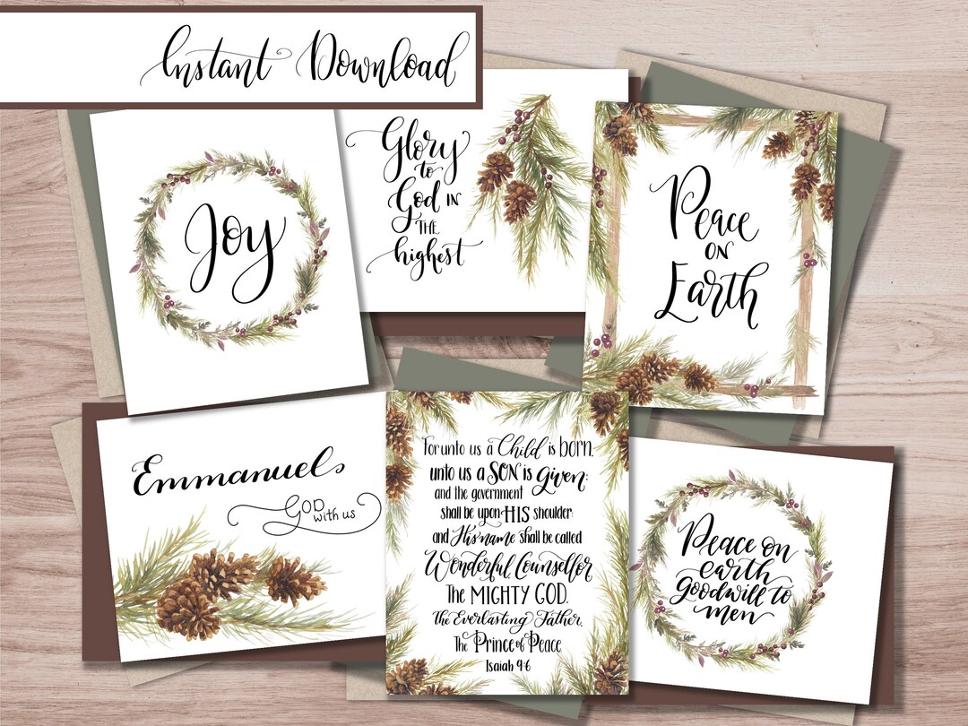 Printable Christian Christmas Card Set of 6, Digital Scripture Greeting ...
