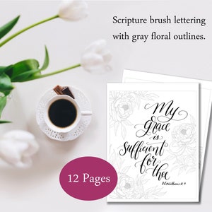 Bible Verse Coloring Pages for Adults, Printable Christian Coloring Book with KJV Scripture, Coloring Bible Study Gift for Women 12 Sheets