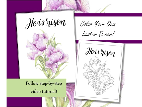 Christian Easter Coloring Page with Easter Bible Verse to Color Easy Colored Pencil Tutorial for Easter DIY Christian Décor He is Risen Art