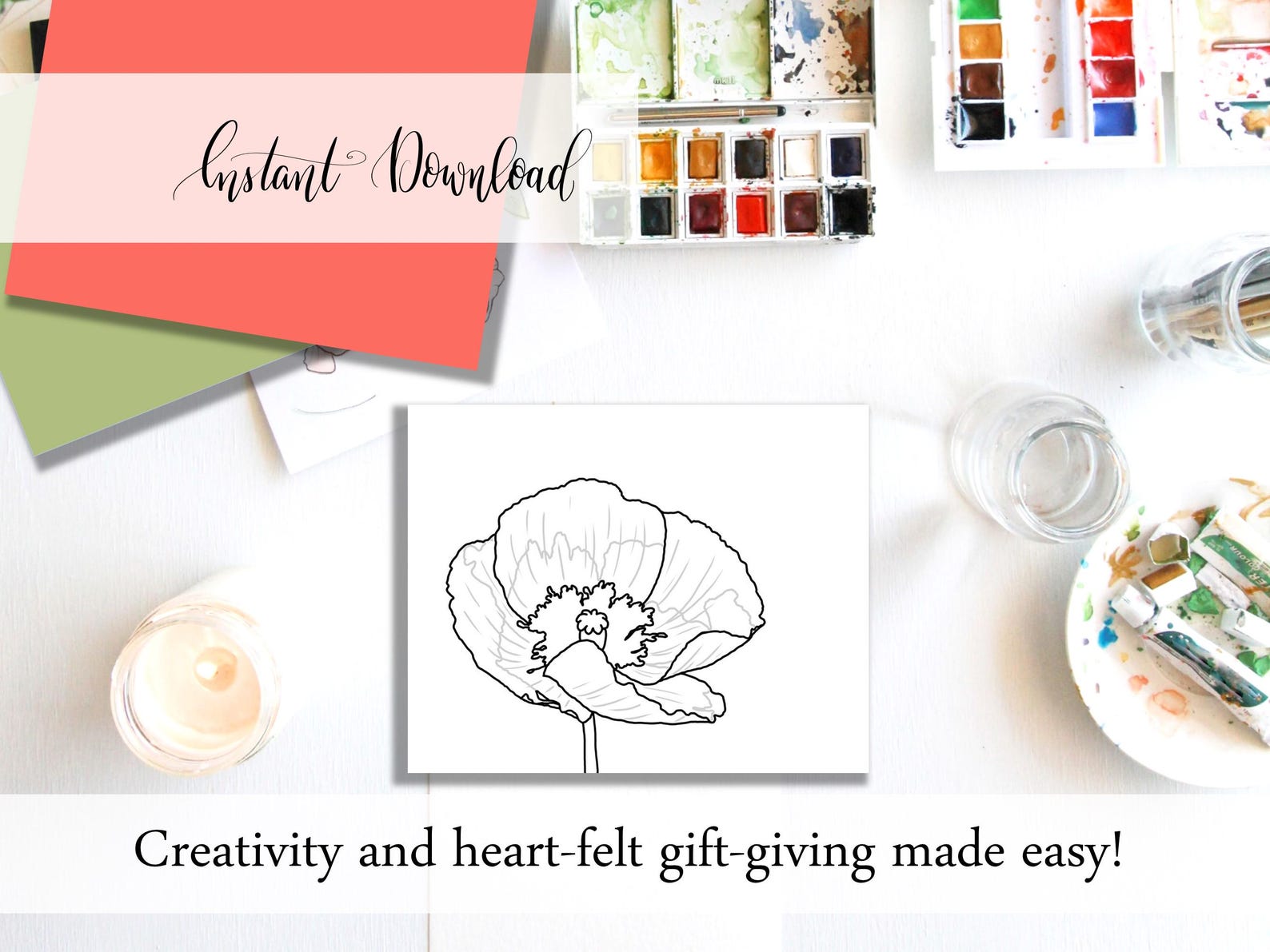 Flower Painting Outline to Trace, Poppy Flower Printable Floral ...