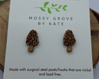 Morel Mushrooms, Mushroom Earrings, Mushroom Studs