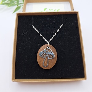 Mushroom Necklace, Mushroom Jewelry, Wooden Necklace