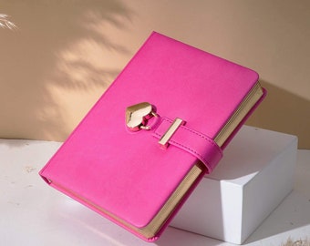 Journal de verrouillage en forme de cœur de Poshieca avec couverture en cuir PU clé | Stylo à bille en or rose | Journal Organisateur personnel Carnet secret