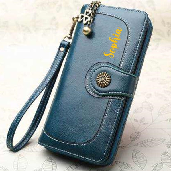 Personalized Wallet for Women, Girls | PU Leather Large Capacity Wrist Strap Purse | Slim Leather Card Holder | Best Christmas Gifts For Her