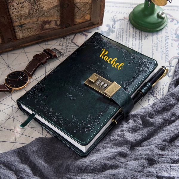 Agenda personnalisé vintage avec serrure | Cuir PU | Agenda carnet de notes pour la rédaction de journal | Journal personnel avec verrouillage par mot de passe | Meilleur cadeau de fête des mères