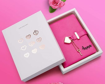 Personalized Heart Shaped Lock Diary with Key PU Leather Cover | PU Leather Journal and Rose Gold Pen | Secret Notebook Planner | Best Gift