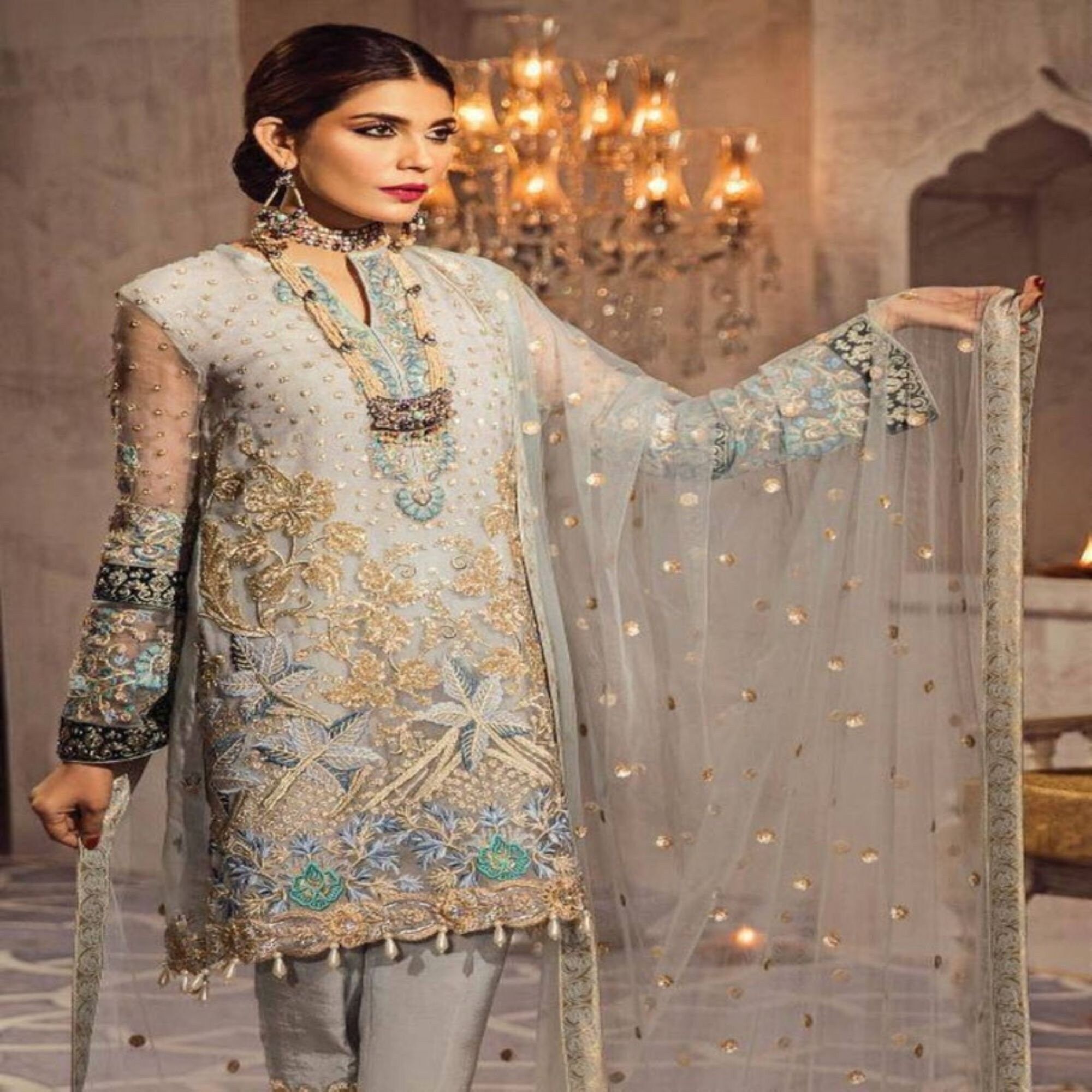 Made to Order Pakistani Indian Wedding Dresses Net Embroidered - Etsy