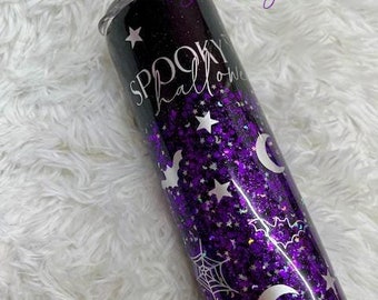 Spooky Glitter Halloween Tumbler: Stainless Steel Cup with Straw
