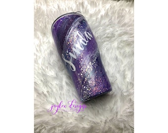 Purple Glitter Tumbler: Personalized Stainless Steel Cup with Straw