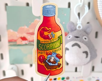 Senshi Huge Scorpion Hot Sauce – waterdichte vinylsticker van 3 inch – Delicious in Dungeon