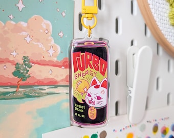 Turbo Lucky Cat energiedrank - acrylsleutelhanger