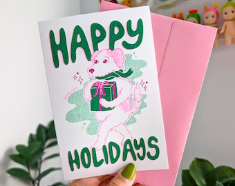 Risografiewenskaart | Feestdag hond + cadeau