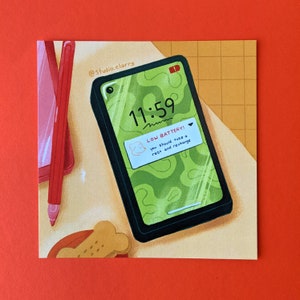 Rest and Recharge - 6&quot; Art Print | Low Battery | Self Care