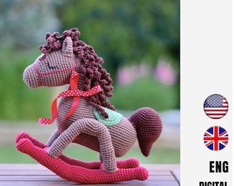 Adorno navideño: Patrón de caballito balancín a crochet - Juguete amigurumi - Decoración infantil DIY - Patrón en inglés
