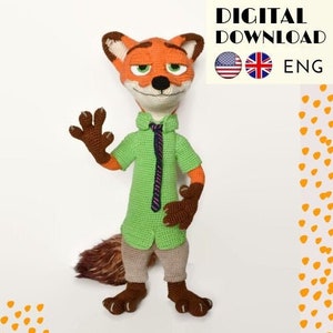 Modello volpe all'uncinetto, giocattolo volpe Amigurumi, tutorial su file PDF, modello di animali di peluche, modello INGLESE