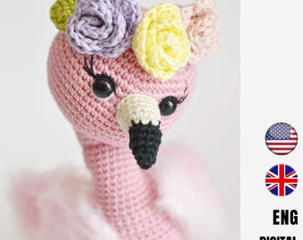Pink Flamingo crochet pattern - Amigurumi toy pattern - baby girl nursery decor by LaCigogne - ENGLISH