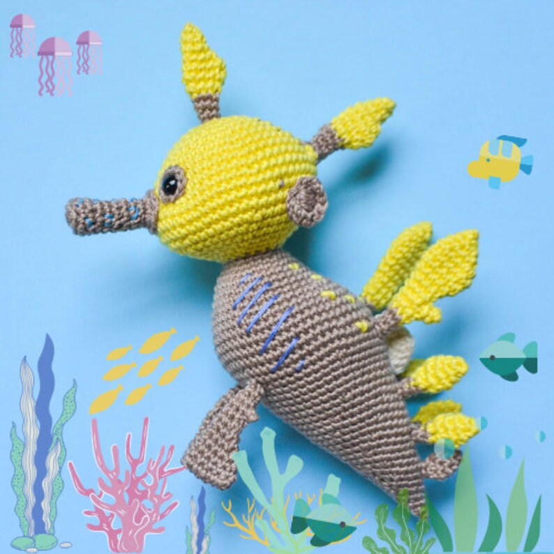 Seadragon crochet pattern - Sea creature toy - Amigurumi animal pattern - Nautical nursery decor - LaCigogne - ENGLISH image 6
