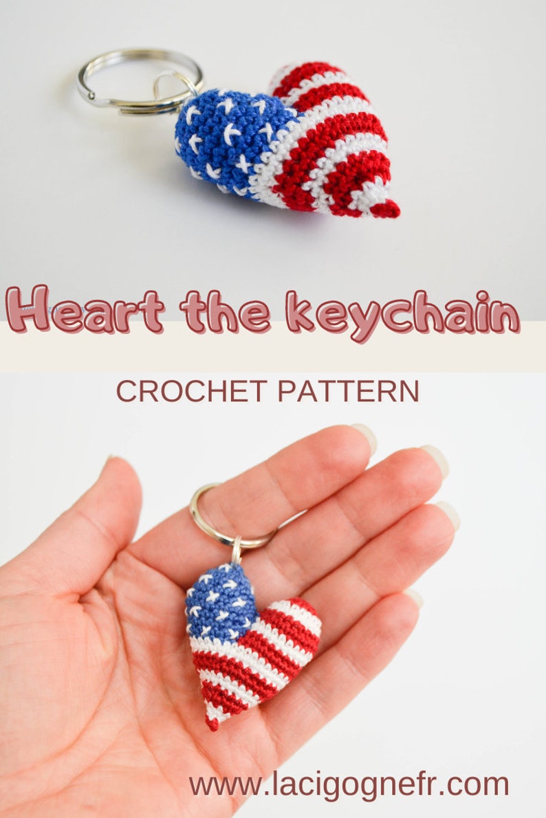 Crochet Heart Keychain US Flag Pattern: Amigurumi Car Charm (PDF Pattern) image 11