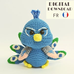 Paon patron d&#39;un amigurumi au crochet en français - peacock crochet pattern - Amigurumi toy pattern - Stuffed animal pattern - LaCigogne
