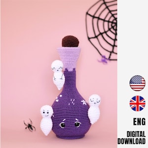 CROCHET PATTERN : Magic Potion and flying ghosts , Halloween decoration pattern in English | LaCigogne design