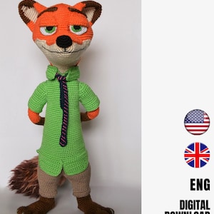 Patrón de ganchillo de zorro, juguete amigurumi, tutorial en PDF, animal de madera de peluche, patrón en inglés