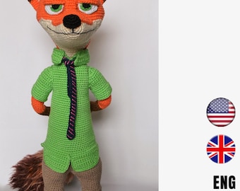 Fox crochet pattern, Amigurumi toy, PDF tutorial, Stuffed wood animal, ENGLISH pattern