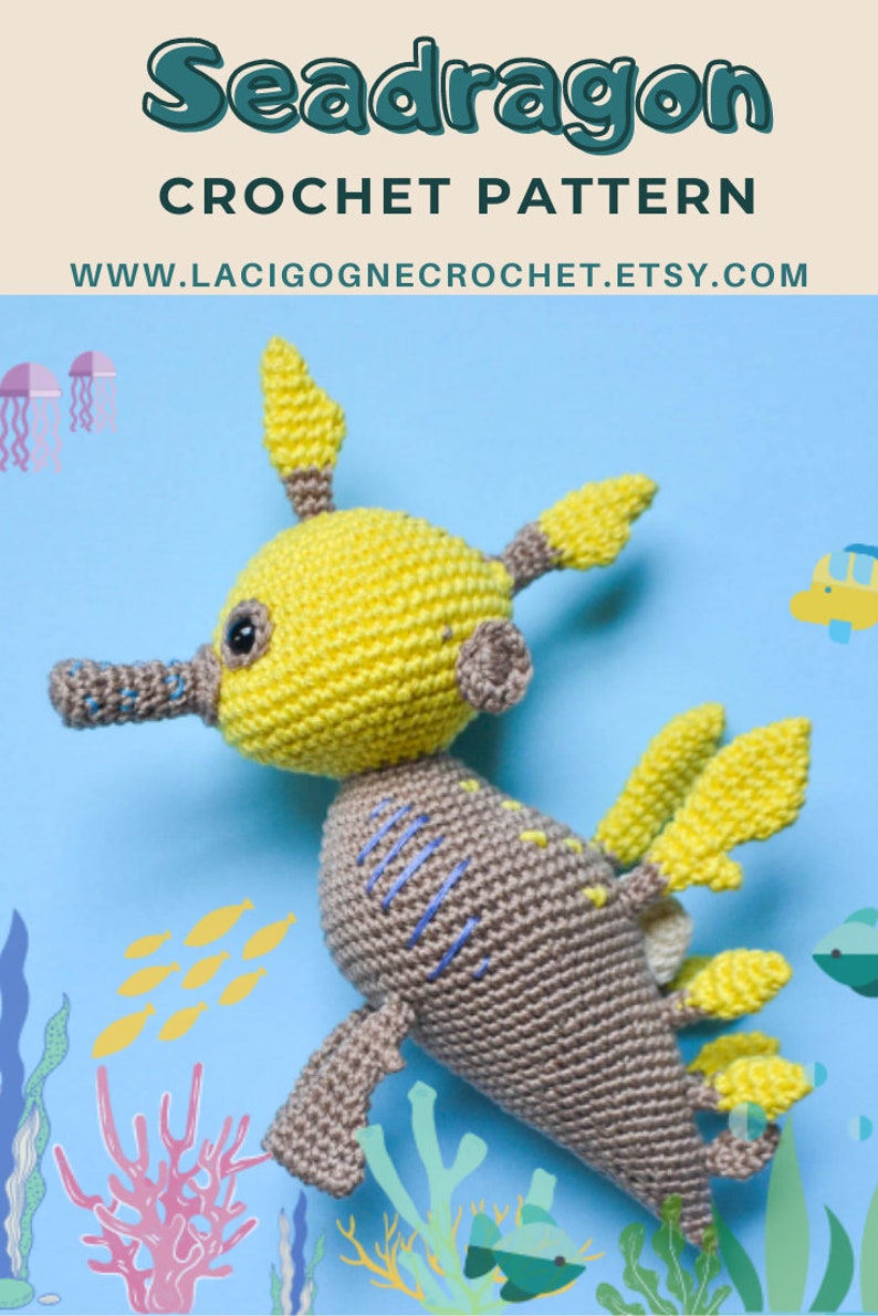 Seadragon crochet pattern - Sea creature toy - Amigurumi animal pattern - Nautical nursery decor - LaCigogne - ENGLISH image 11