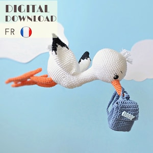 Amigurumi stork crochet pattern - stork baby announcement pattern - stuffed bird pattern - LaCigogne design - FRENCH pattern ONLY