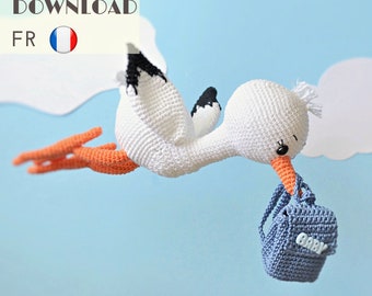 Amigurumi stork crochet pattern - stork baby announcement pattern - stuffed bird pattern - LaCigogne design - FRENCH pattern ONLY