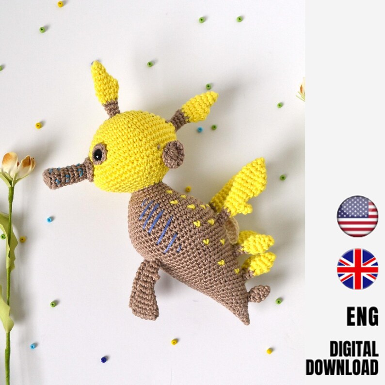 Seadragon crochet pattern - Sea creature toy - Amigurumi animal pattern - Nautical nursery decor - LaCigogne - ENGLISH image 1