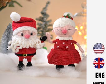 Patrón de crochet para el Sr. y la Sra. Claus: Muñecos amigurumi navideños (Patrón PDF)