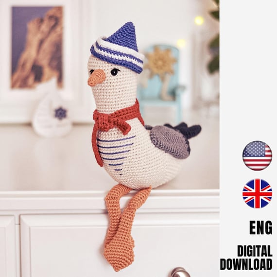 Mister Seagull crochet pattern - Amigurumi toy - Nautical home decor - Nautical nursery decoration by LaCigogne
