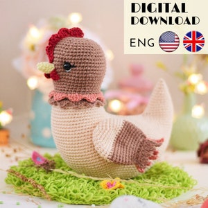 Easter decoration : Chicken toy crochet pattern - Amigurumi hen pattern - Farmhouse decor - LaCigogne design - ENGLISH pattern