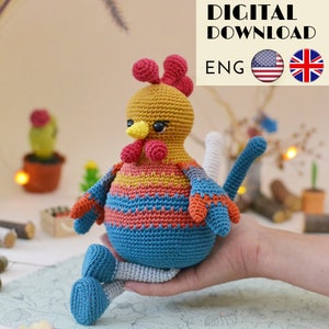 Rooster crochet pattern - Rooster Amigurumi toy pattern - Farmhouse decor - Nursery decor - LaCigogne design - ENGLISH pattern