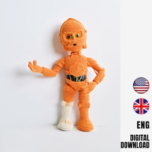Patrón de ganchillo de robot galáctico dorado - Juguete amigurumi - Muñeco de ganchillo - Inspirado en el personaje C3PO - INGLÉS