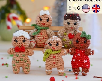 Christmas decoration : Tiny gingerbread man crochet pattern - Amigurumi gingerbread doll pattern - LaCigogne design - ENGLISH pattern