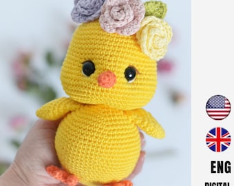 Decoración de Pascua: Patrón de pollito a crochet - Juguete amigurumi - Decoración infantil - Regalo de Pascua - Diseño LaCigogne - INGLÉS