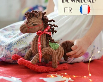 Christmas decoration : Rocking Horse crochet pattern - Amigurumi toy pattern - LaCigogne design - FRENCH ONLY