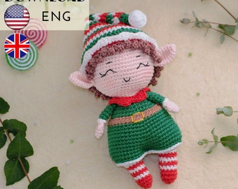 Patrón de crochet de muñeca elfo de Navidad - Patrón de muñeca Amigurumi - Decoración de vivero de muñecas elfo de Navidad - Diseño LaCigogne - Patrón INGLÉS